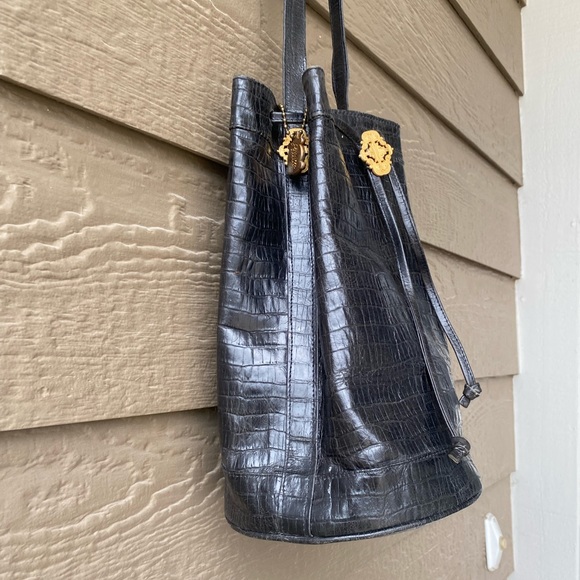 Vintage Jennifer graham leather Drawstring bucket Bag, black - Picture 8 of 16